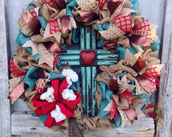 Cross Wreath,Rustic Wreath,Cotton Wreath,Winter Wreath,Shabby Chic Wreath,SouthernWreath,Farmhouse Wreath,Summer Wreath,Spring Wreath