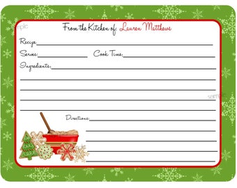 Christmas Cookie Swap Recipe Cards, Cookie Exchange Recipe cards, christmas cookies, Baking, Cooking, Kitchen, CUSTOM COLORS, Set of 12