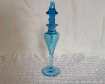 Aqua Blue Perfume Bottle with Glass Stopper E-76