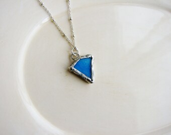 Blue Stained Glass Necklace, Glass Necklace, Minimalist Jewelry, Soldered Glass Necklace, Blue Glass Necklace