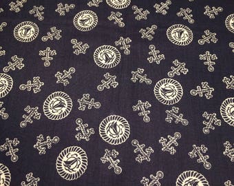 Vintage cotton dressmaking fabric | anchor and ship print in navy and white | 82 x 170 cm