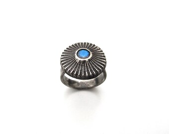 Art Deco Sterling Silver and Faceted Labradorite Ring - Size 8 OOAK