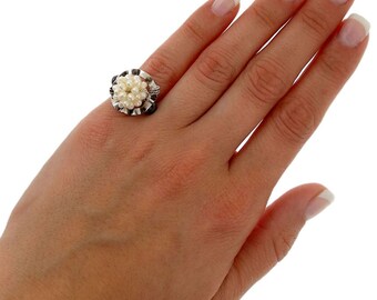 Modern geometric pearl ring jewelry, pinky ring, sterling silver chevalier ring,small pinky ring, ring for women
