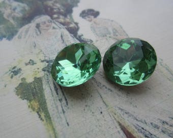 Vintage Czech Peridot Green 18mm Doublet Glass Gems 2Pcs.
