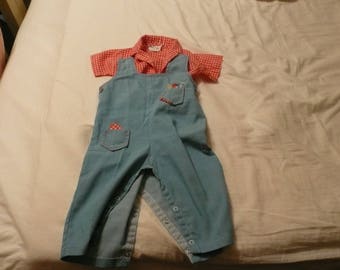 Vintage Tiny Tots overalls and matching shirt 9-12 months
