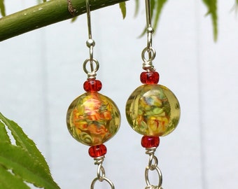 Yellow Floral Lampwork Earrings