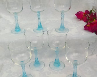 Cris d'Arques Durand Ice Blue Stemmed Wine Goblets
