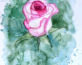 Original watercolor painting Rose