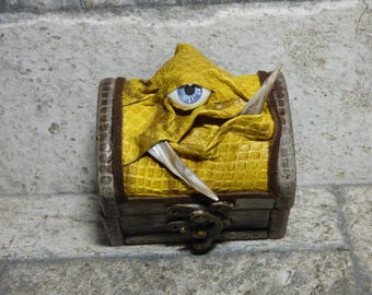 Treasure Chest Desk Organizer Monster Trinket Box Ring Box Small Storage Stash Yellow Leather Harry Potter Labyrinth 287
