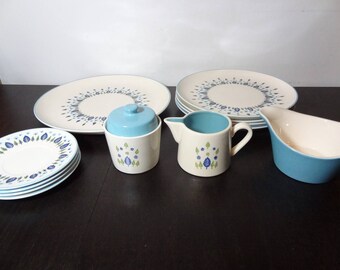 Vintage Stetson Marcrest Swiss Chalet or Swiss Alpine Dinnerware & Fire King Loaf Pan - Partial Service for 4 Plus Serving Set - Set of 13