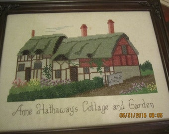 Anne Hathaway's Cottage and Garden Needlepoint Framed