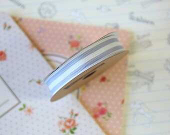 Grey & White Stripe Grosgrain ribbon