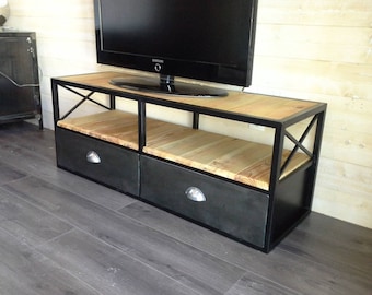 Furniture industrial tv blackened steel and wood