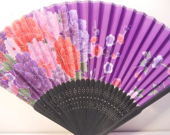 Lavender Purple Floral Silk Handheld Fan Folding Fans Asian Hand Fan #Fan161