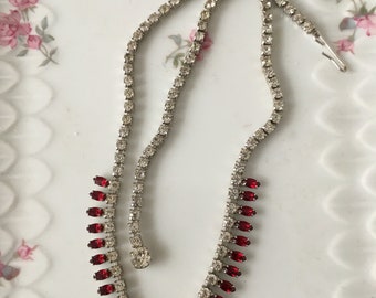 vintage rhinestone necklace 1950's ruby rhinestone