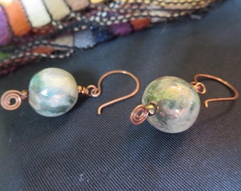 wood fired beads on mixed metal dangle earrings
