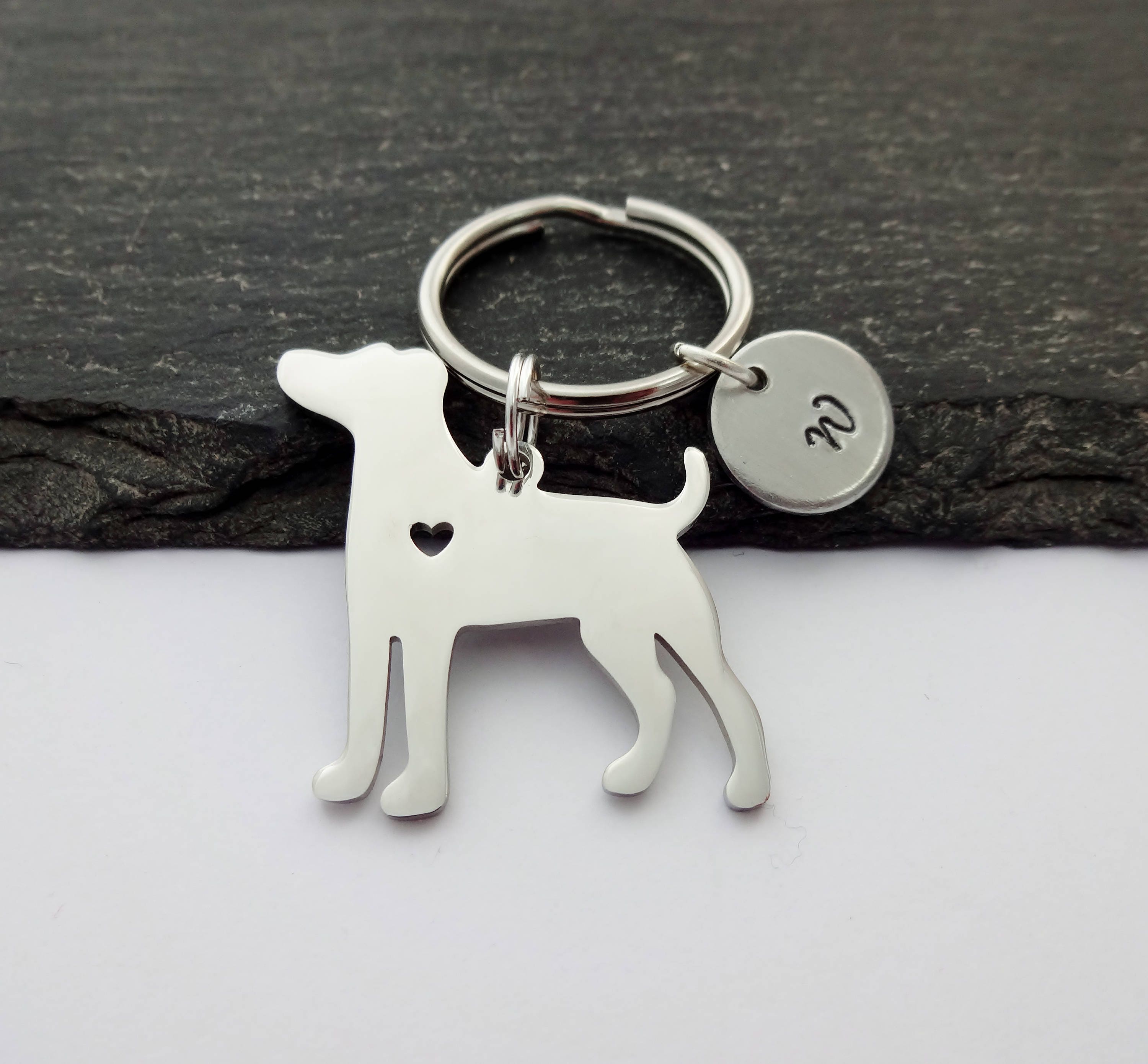 Dog Keyring Initial Keyring Hand Stamped Keyring Pet