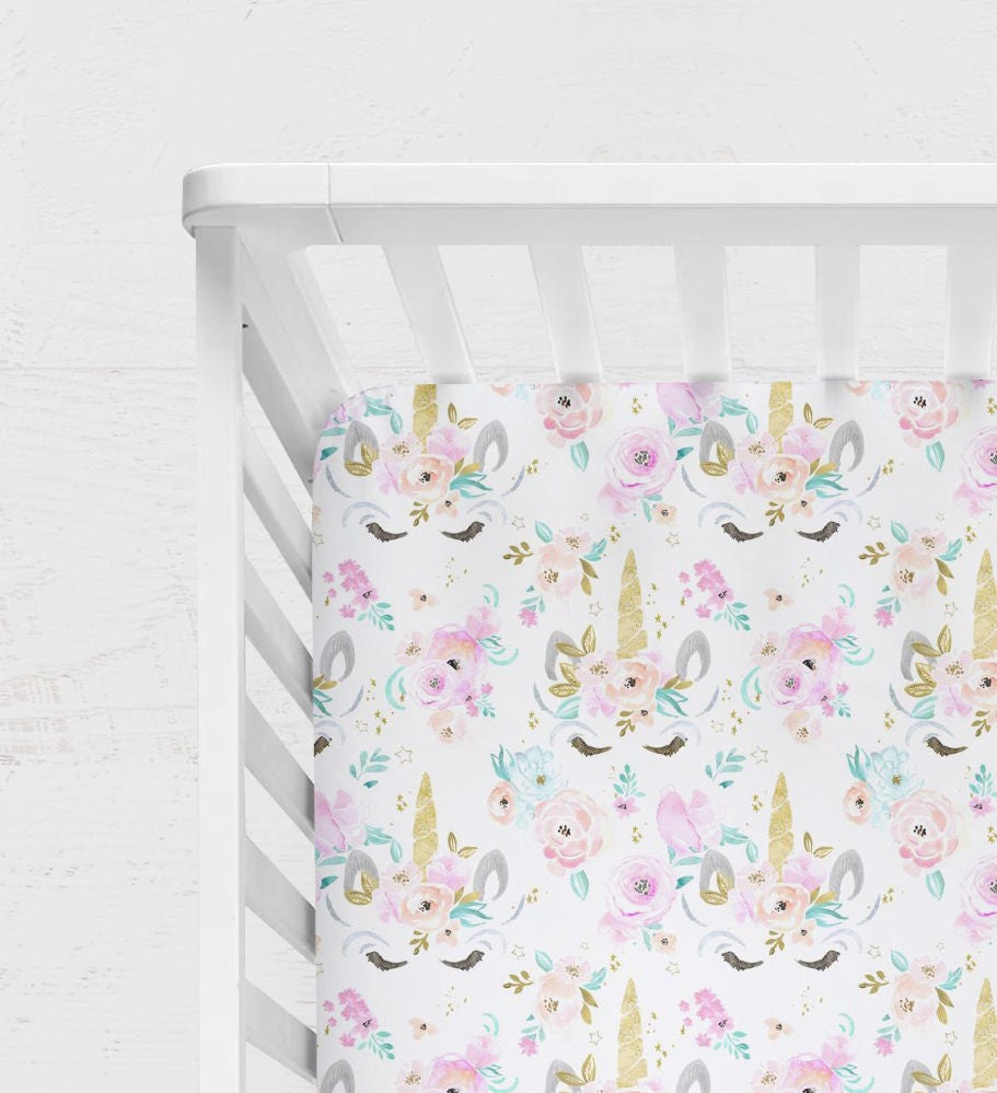 UNICORN CRIB BEDDING. Watercolor baby bedding. Rainbow Crib