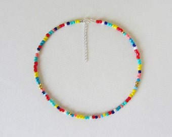 Bead choker hippie boho Multi-Colored Single Strand multi colored beads Colorful Necklace rainbow beaded choker colorful choker