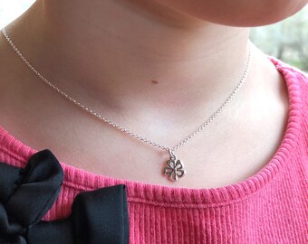 Simple Flower girl necklace - Sterling silver flower jewelry - Dainty, Little girl's necklace