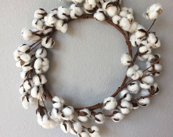 23" Cotton Wreath, Cotton Boll Wreath, Faux Farmhouse Cotton Stem, Cotton Bolls