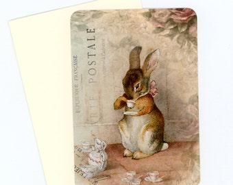 Rabbit Note Cards , Blank Flat Cards , Tea Time Cards , Cottage Style Cards , Bunny Cards , Beatrix Potter , Shabby and Chic