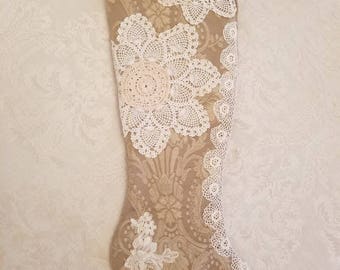 Large Vintage Victorian Boot Christmas Stocking with Vintage lace and Trims 20"X 7.5"