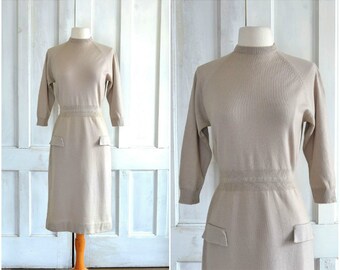 50s Wool Knit Dress 60s Wiggle Dress