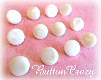 12 Vintage White Pearl Buttons 3/8 Inch from Muscatine, Iowa for Sewing, Crafts, Scrapbooking, Cardmaking, Jewelry