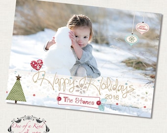 Digital Photoshop Christmas Photo Card Template, Photographer Template, Christmas Snowflakes Card, Instant Download