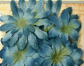 Petaloo Textured Elements Burlap Canvas Daisy Layers in Denim Blue