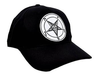 White & Black Baphomet Goat Head Inverted Pentagram Hat Baseball Cap Alternative Metal Clothing - EPT-WhtBaphomet-Cap