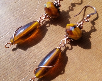 Brown and copper earrings.