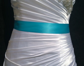 Turquoise Sash- 1.5 In or 2.5 in Simple Satin Sash- Wedding Sash- Bridal Sash- Flower Girl Sash- Simple Sash- Plain Sash- Ready to Ship