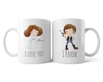 Star Wars Themed I Love & I Know Mug Set Of 2 | Engagement Wedding Mr Mrs Valentines Christmas | Leia Hans Solo | Gift For Couple Two Mugs