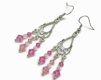 Pink Chandelier Earrings, Pink Earrings, Pink Dangle Earrings, Light Pink Earrings, Pale Pink Earrings, Pink Drop Earrings, Dainty Earrings