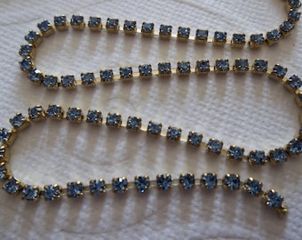 2mm Light Sapphire Blue Rhinestone Chain - Brass Setting - Preciosa Czech Crystals