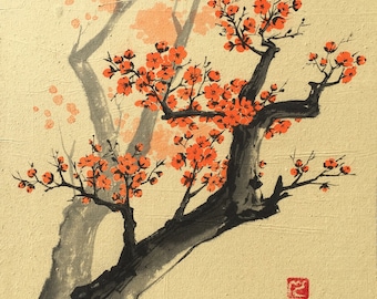 Chinese Painting, Cherry blossom, Ink Painting, Original artwork.