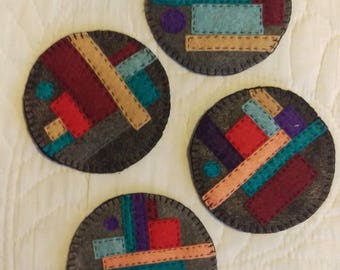Mug Rugs / Coasters set of 4, Textile Art