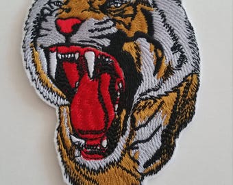 2 DIMENSIONS TIGER HEAD iron on or sew on patch Big tiger patch Tiger iron on patch Wild animal patch Tiger iron on applique Tiger applique