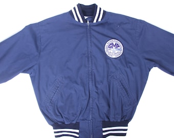 Vintage Men's Athletic Jacket / 1980s Men's Large Jacket / Blue Cotton/Polyester Coat / Blue Athletic Jacket /