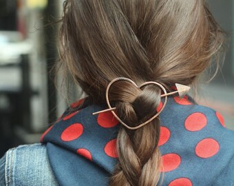 Heart hair barrette brass hair clip bridal hair jewelry bridal hair clip copper hair slide love jewelry minimalist hair accessories for her