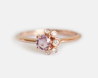 Rose Cut Sapphire Ring, Sapphire Cluster Ring, Sapphire and Diamond Ring, Sapphire Diamond Ring, Pink Sapphire Ring, Tiny Cluster Ring