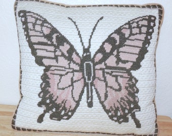 Hand Made Needlepoint BUTTERFLY Pillow
