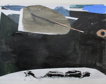 Snow Day, Original Abstract Collage Painting on Paper, Stooshinoff