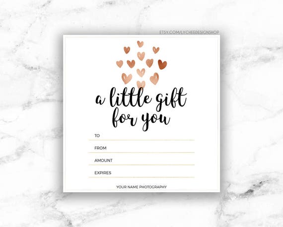 printable rose gold hearts gift certificate template