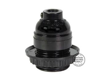 Black Phenolic Socket Keyless with Screw Ring and Strain Relief