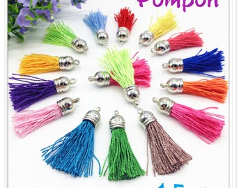 Silk thread tassel pendant individually purple silver 4.5 cm