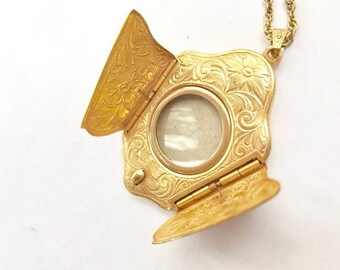 MIRIAM HASKELL Locket Necklace Romantic, Pendant Necklace, Photo Frame Signed Antique Jewelry, Locket Necklace