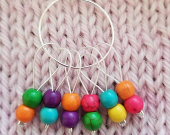 Stitch Markers. Set of 6 Glass beaded markers.